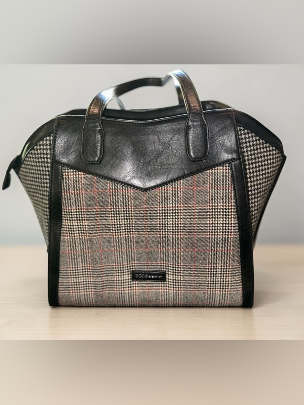 BCBGeneration Aubry Tote Houndstooth Vegan Leather Glen Plaid Handbag Purse